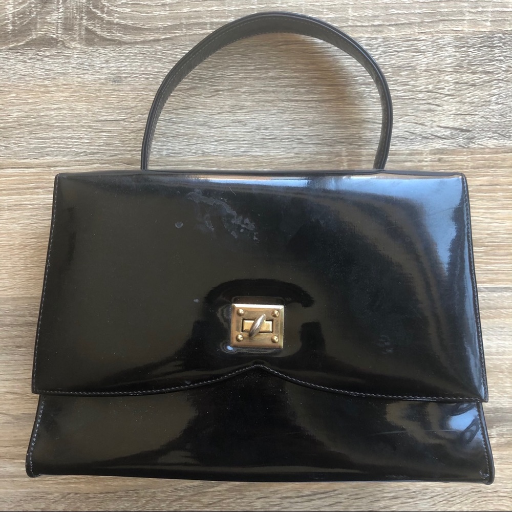 Vintage patent black handbag